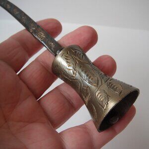Vintage Sarna Bell Brass Small Carved Leaf Dinner Bell  7 3/4" Tall Nice Ring